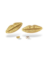 Muse Lip Gold Stud Earrings with Bold Textured Finish - Doulaat