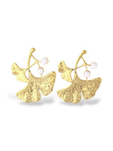 Gold Leaf Drop Earrings with Pearl Accents - Doulaat