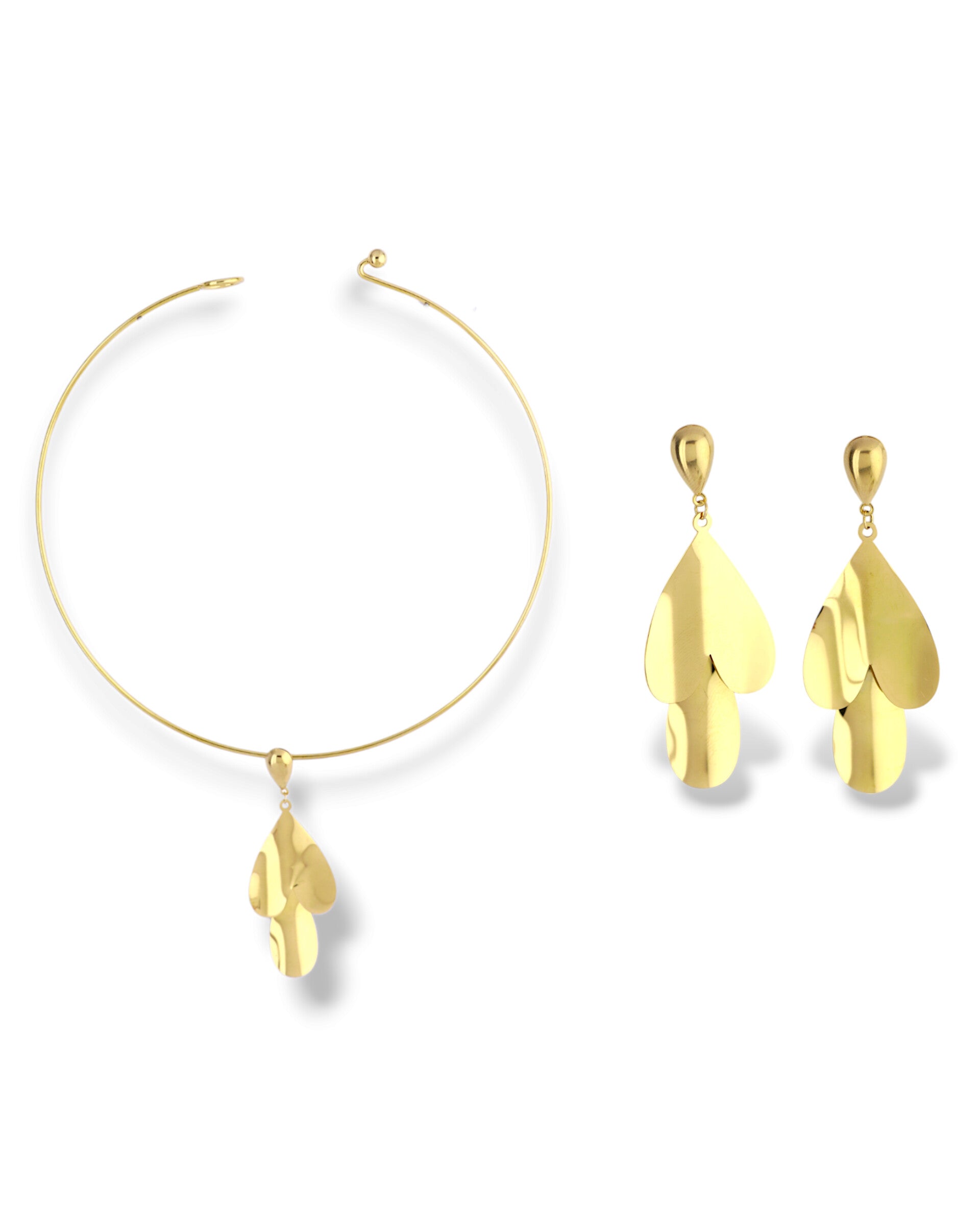 Elegant Gold Petal Pendant Necklace and Earring Set