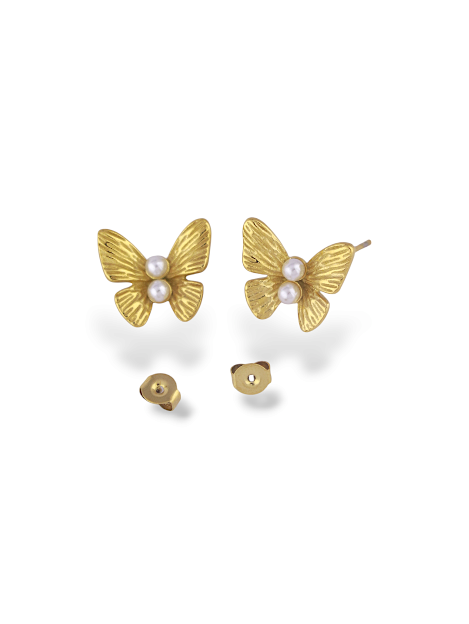 Silver Butterfly Stud Earrings with Soft Pearl