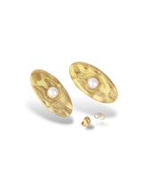 Vintage Pearl Stud Earrings with Soft Gold Spiral Finish - Doulaat
