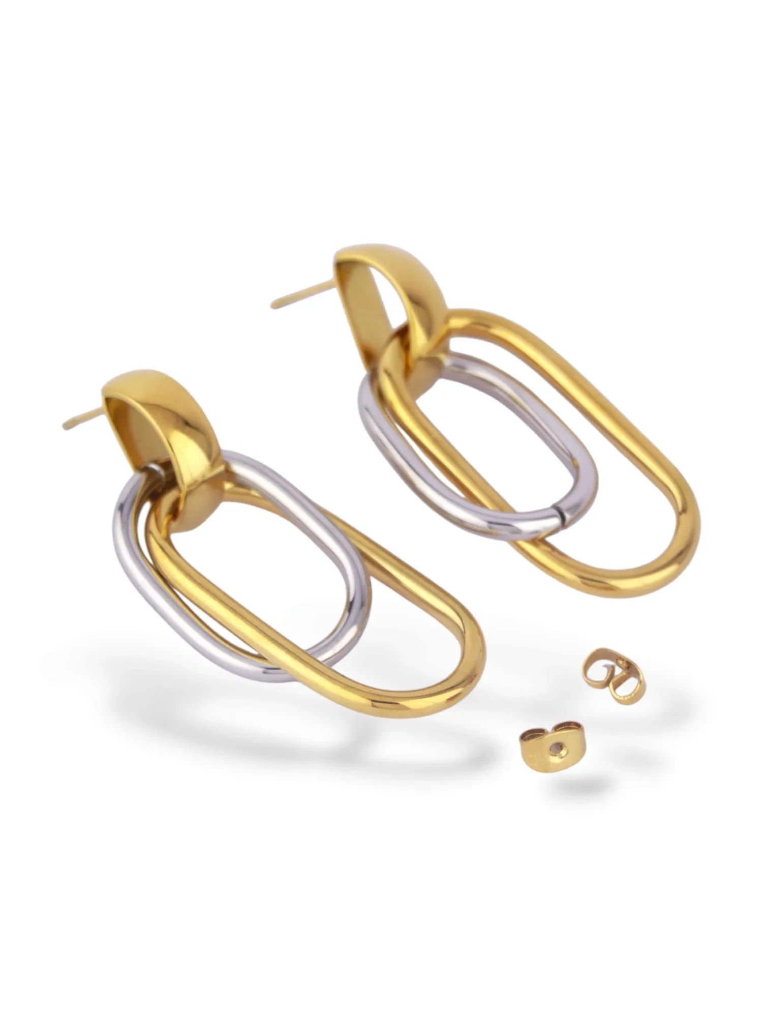 Duo Orbit Hoops with Dual-Tone Linked Oval Design - Doulaat
