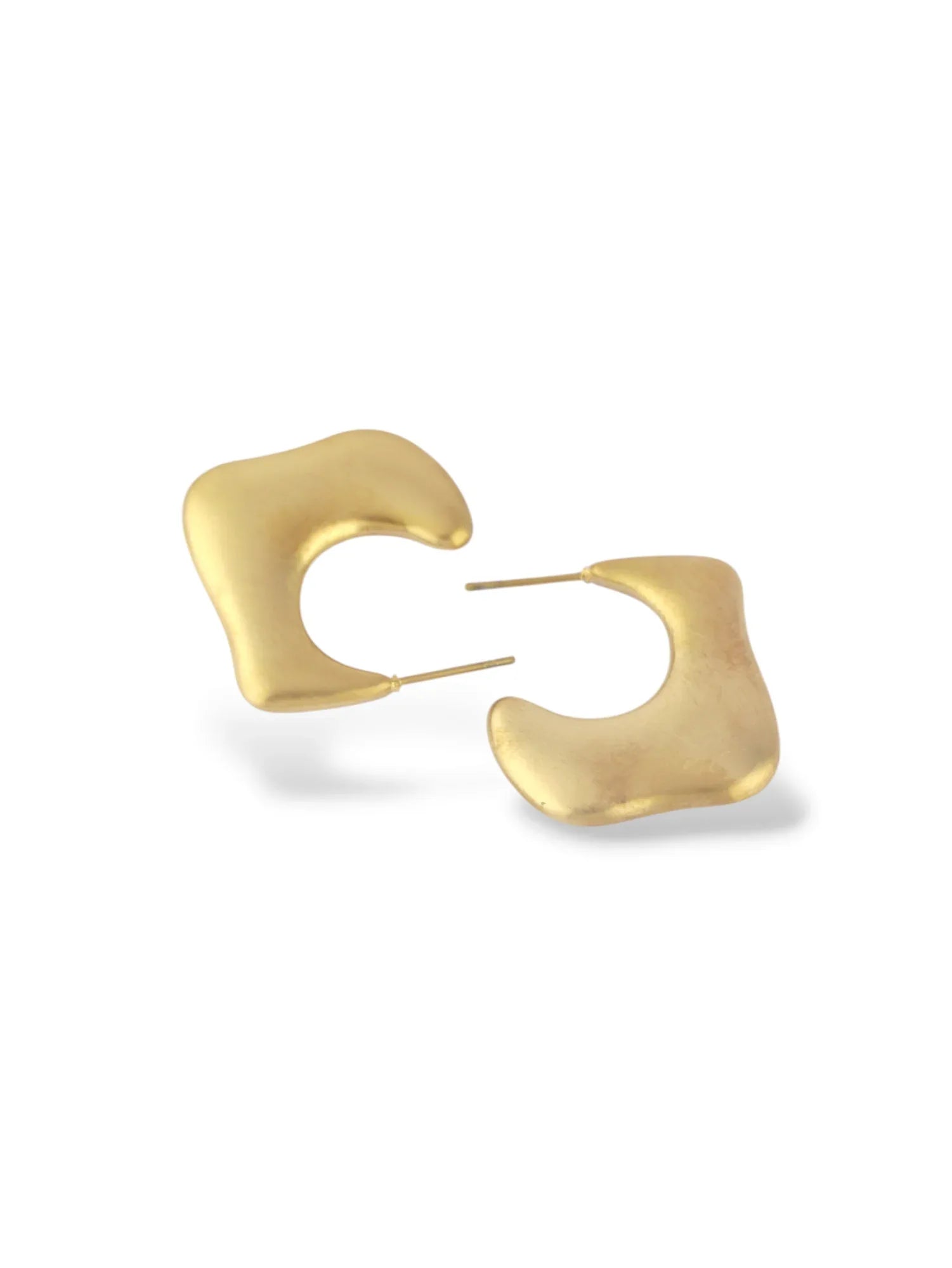 Tide Curve Stud Earrings with Soft Flowing Gold Finish - Doulaat