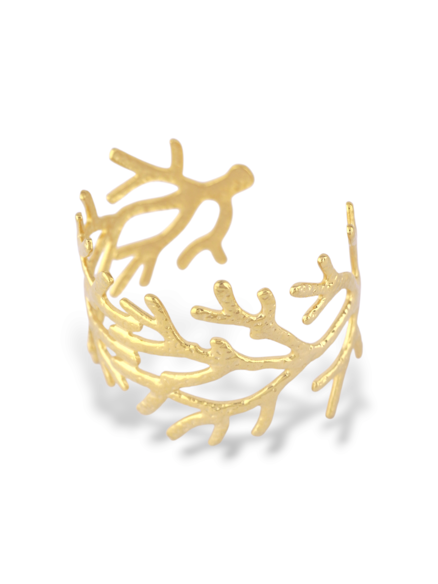 Elegant Gold Plated Laurel Leaf Open Cuff Bangle