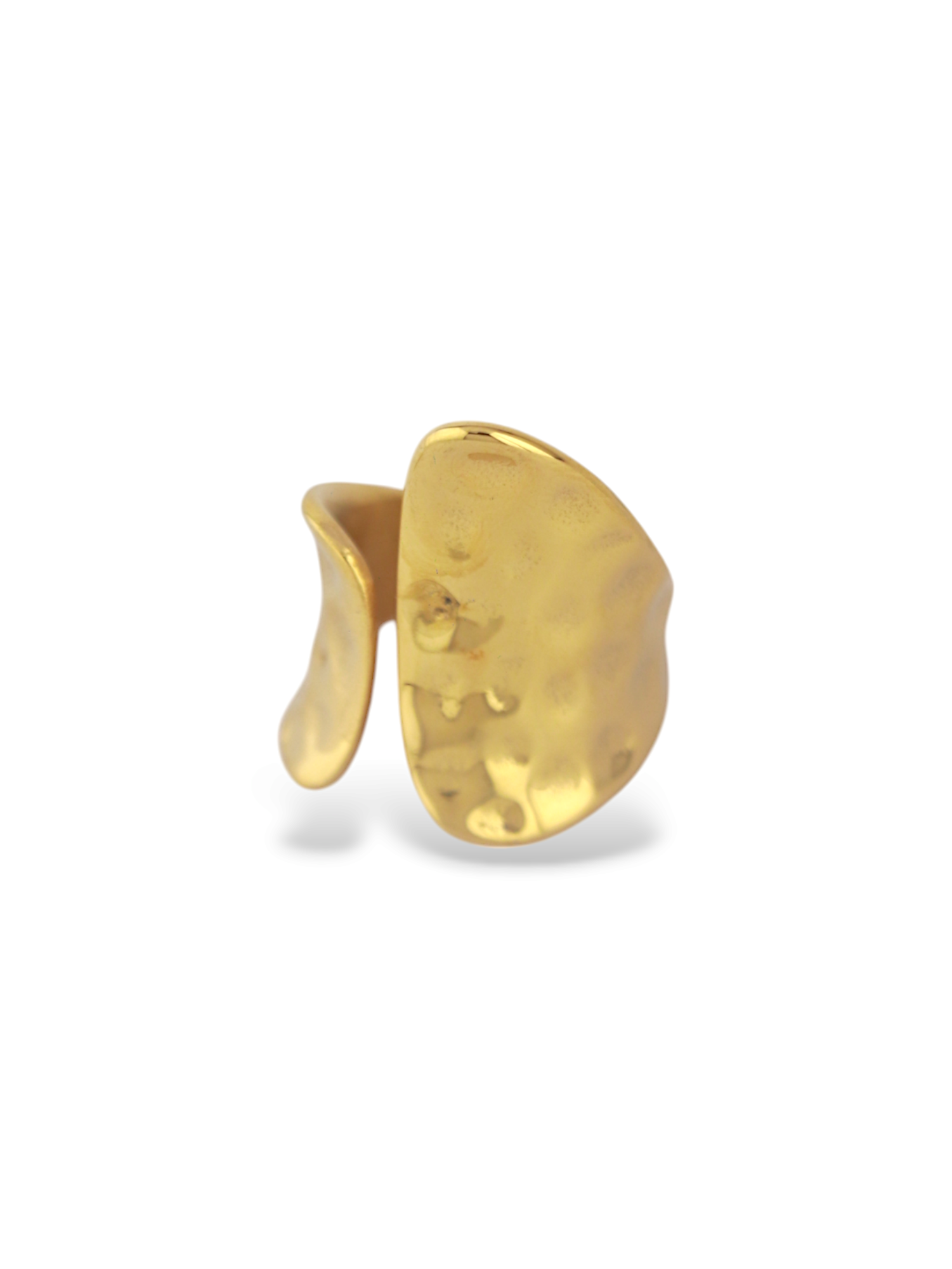 Bold Drop Hammered Gold Adjustable Open Ring