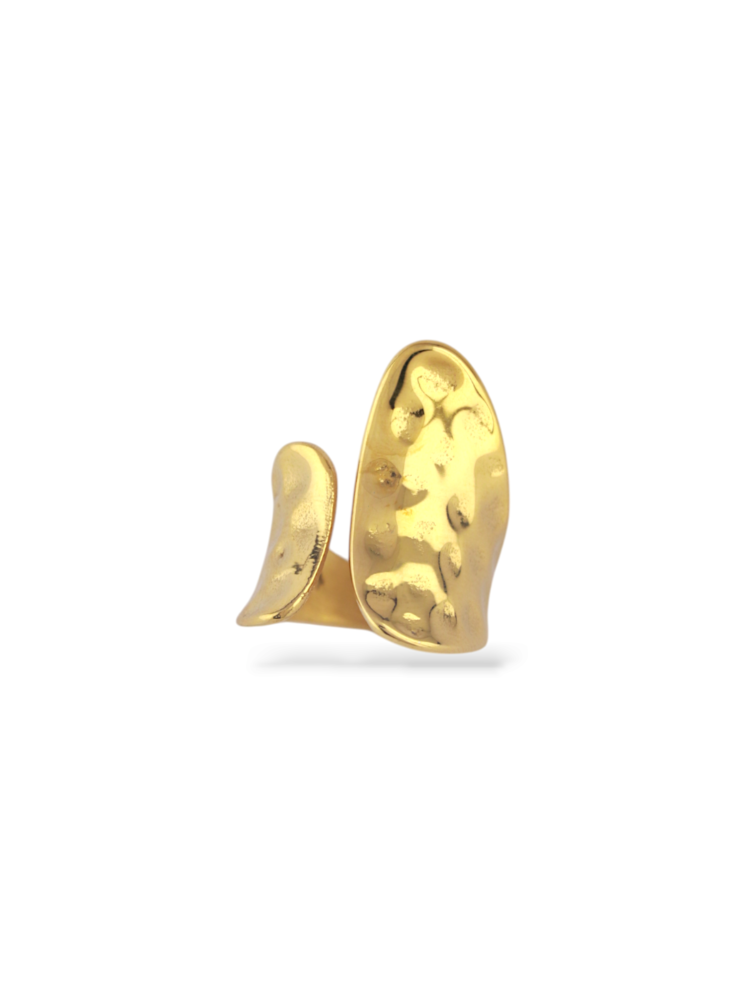 Bold Drop Hammered Gold Adjustable Open Ring