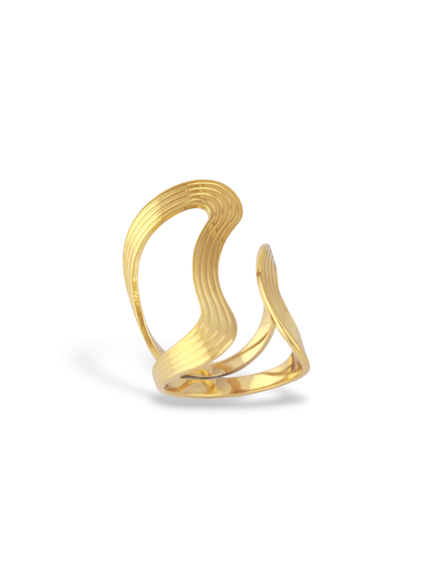 Gold Twin Curve Open Ring with Wavy Design