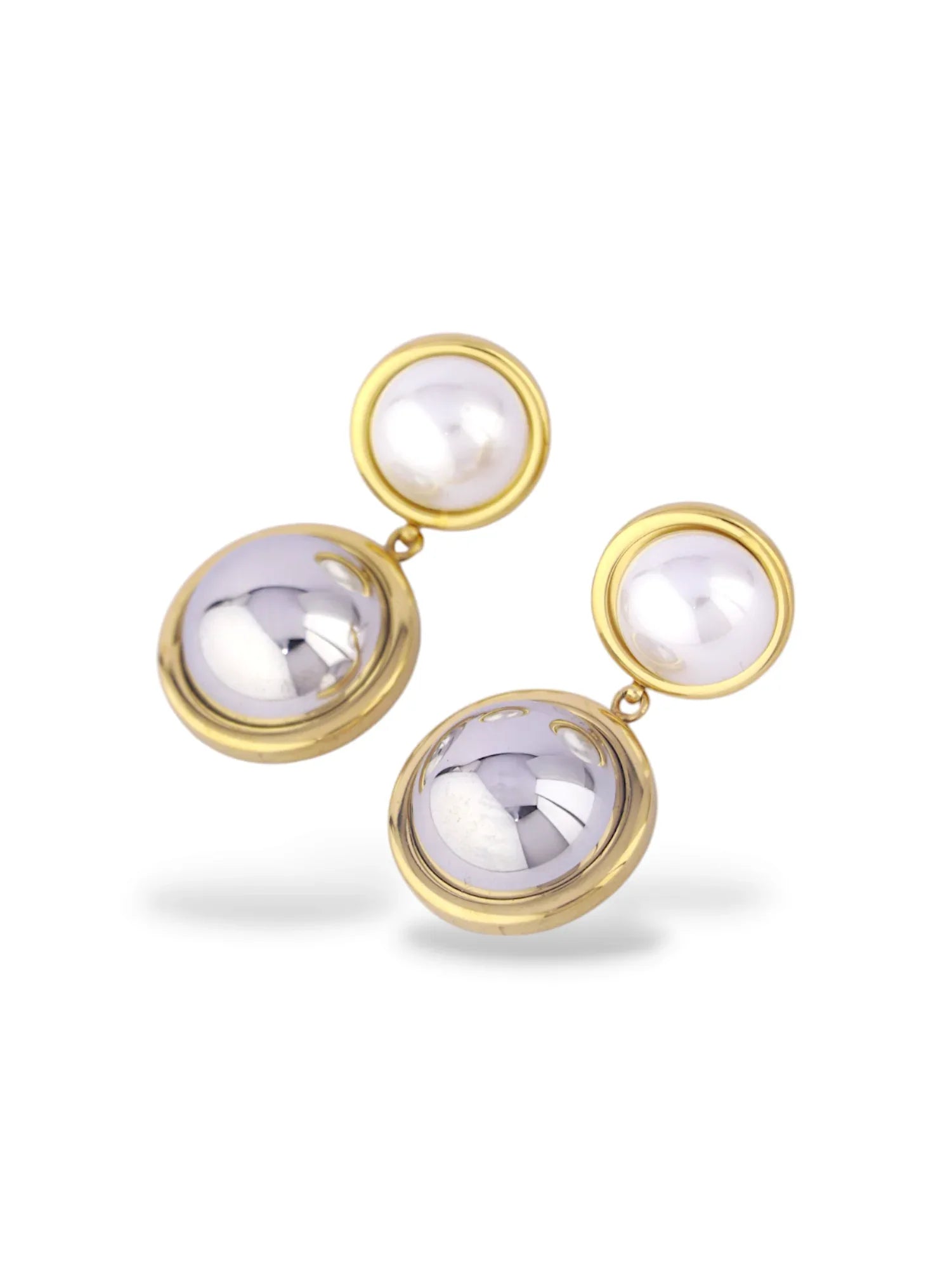 Gold Double Pearl Drop Earrings - Doulaat