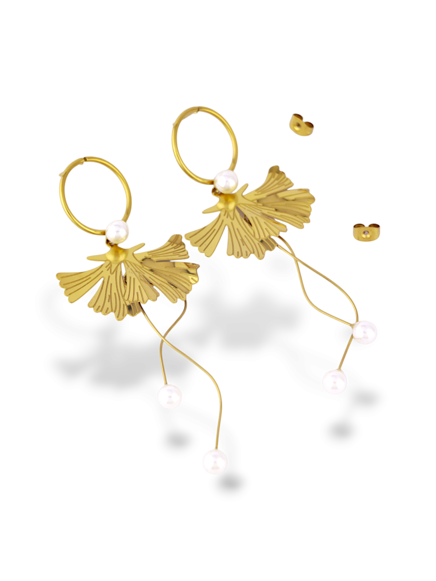 Leaf Hoop Earrings with Elegant Pearl Drops