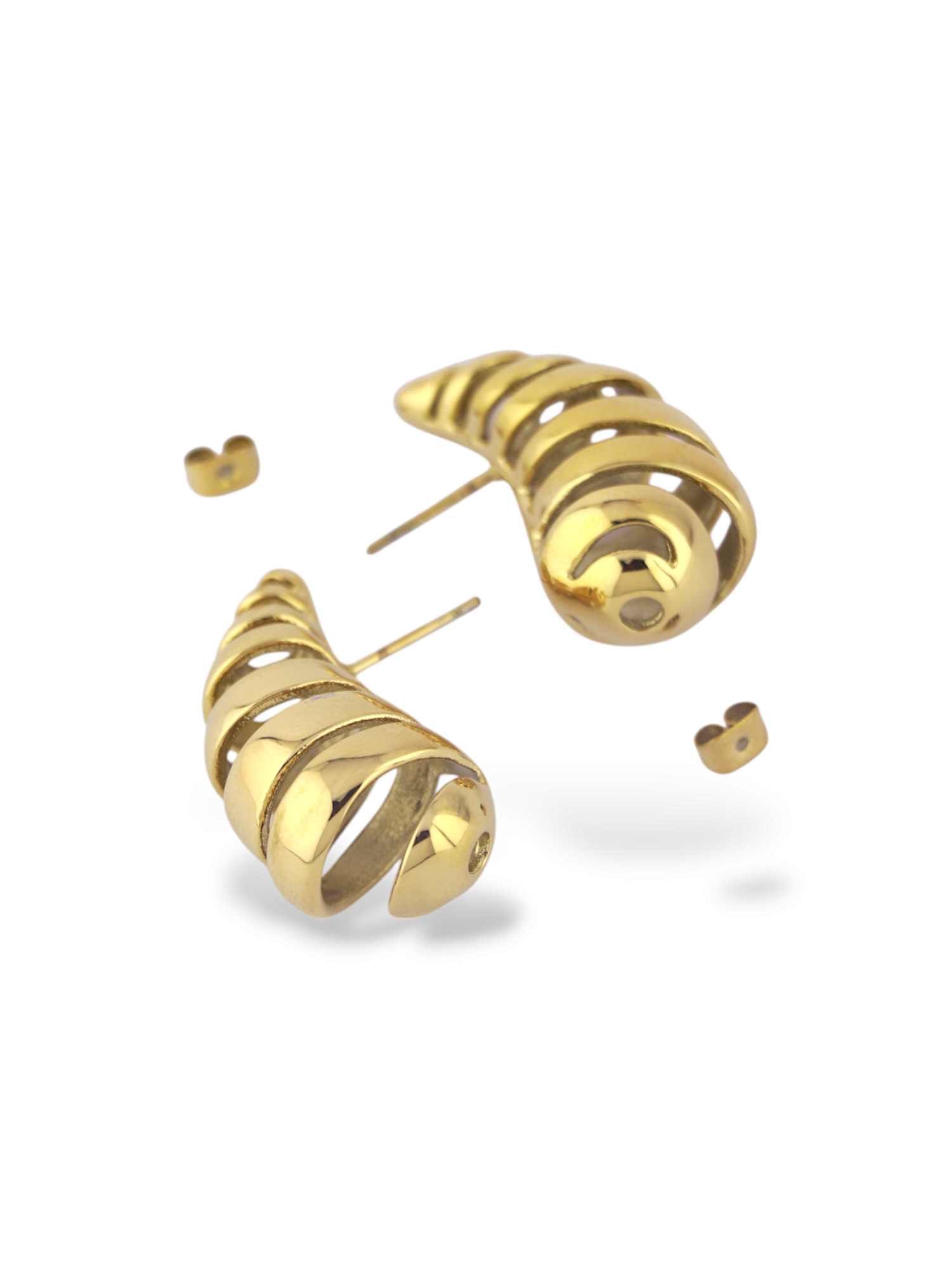 Unique Gold Spiral Twirl Drop Earrings