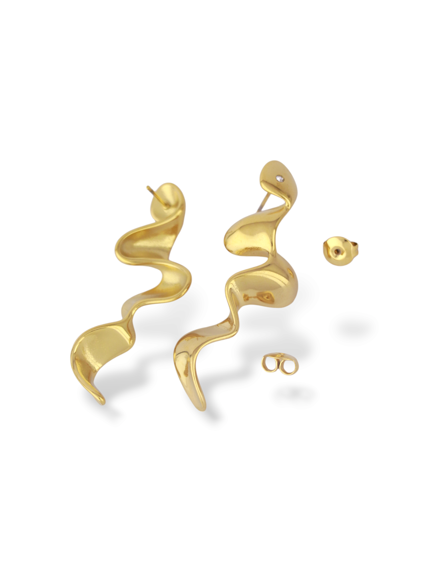 Gold Torsion Drop Earrings with Fluid Shape