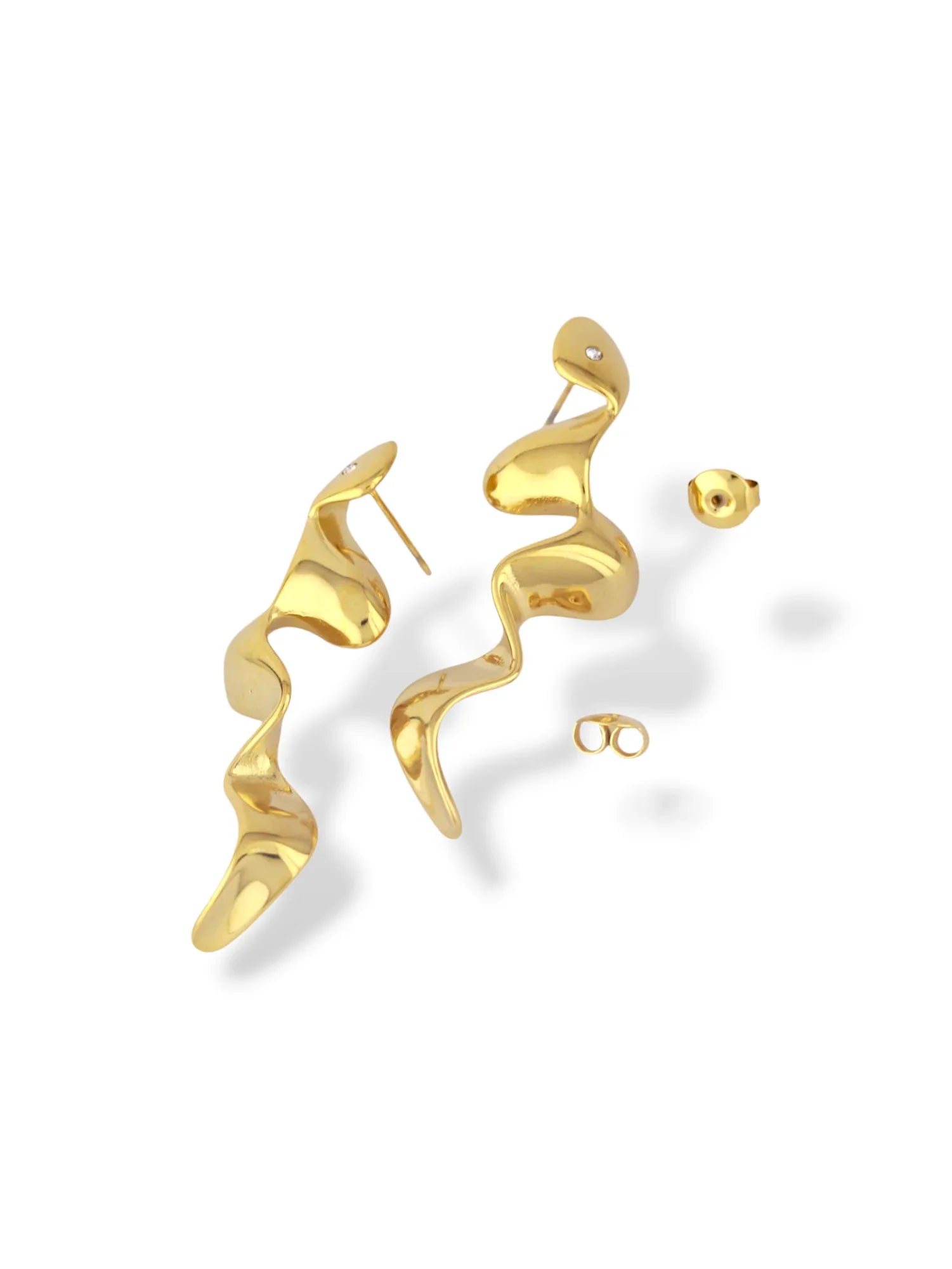 Gold Torsion Drop Earrings with Fluid Shape - Doulaat