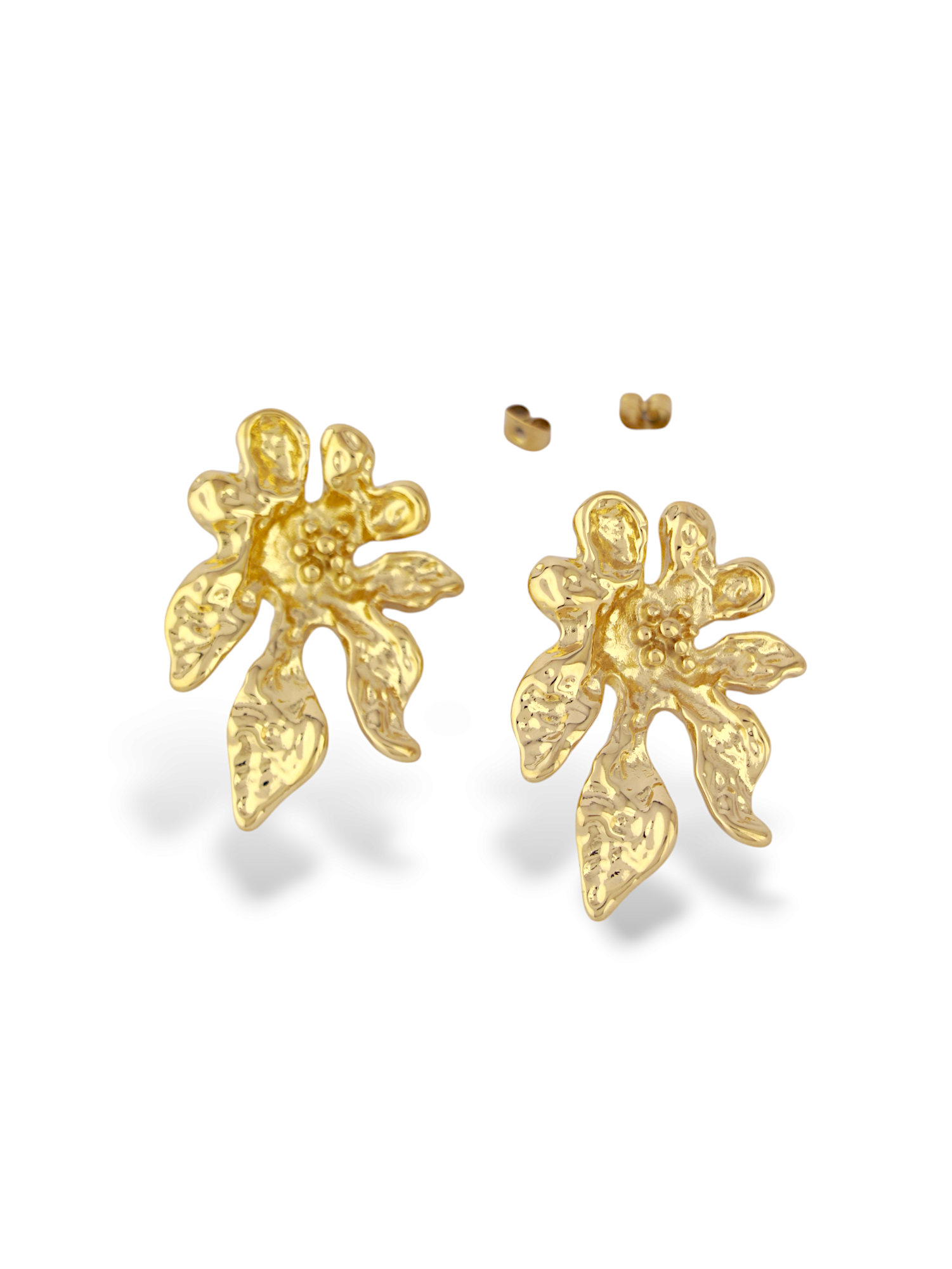 Lustre Bloom Textured Floral Gold Stud Earrings