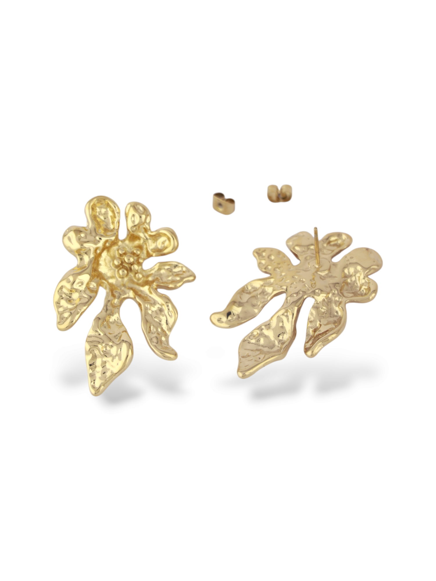 Lustre Bloom Textured Floral Gold Stud Earrings
