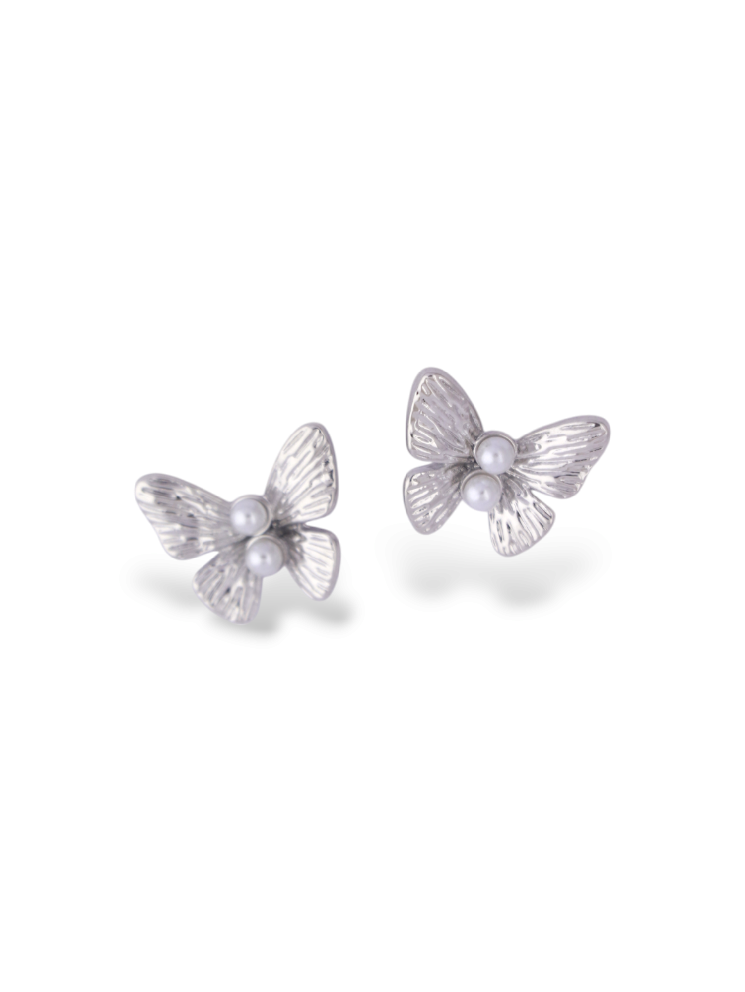 Silver Butterfly Stud Earrings with Soft Pearl