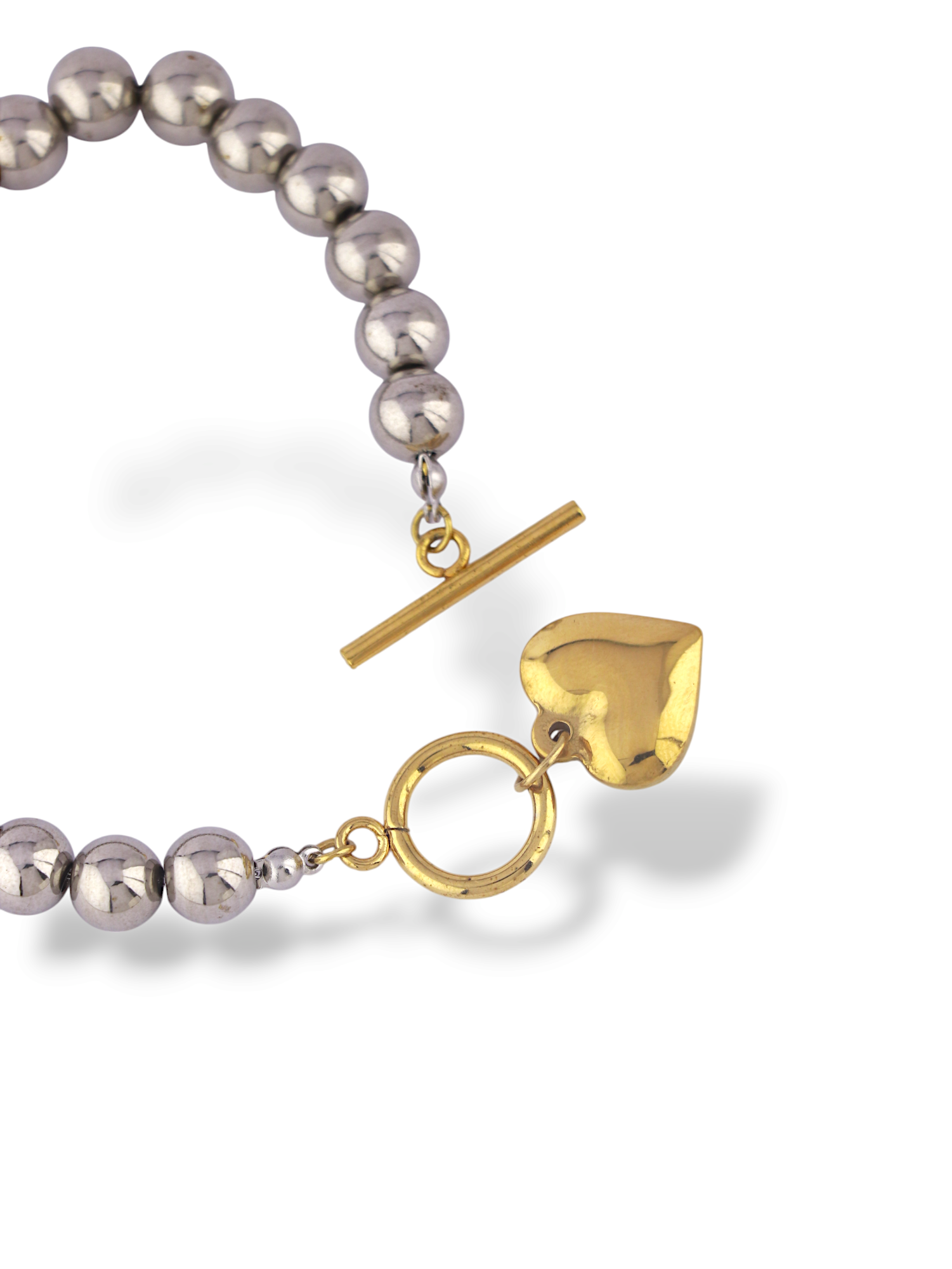 Silver Dotted Bracelet with Gold Heart Charm