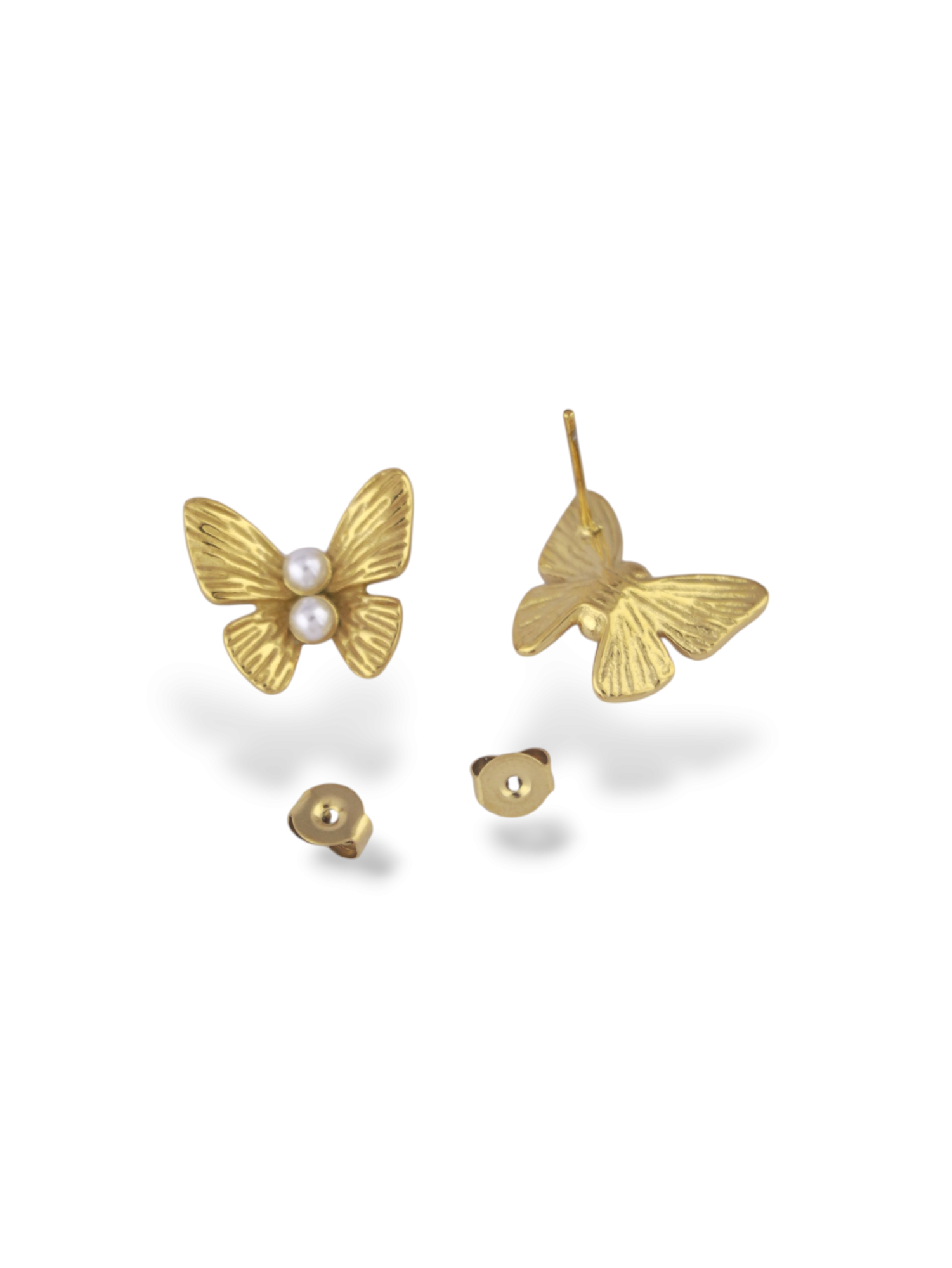 Silver Butterfly Stud Earrings with Soft Pearl