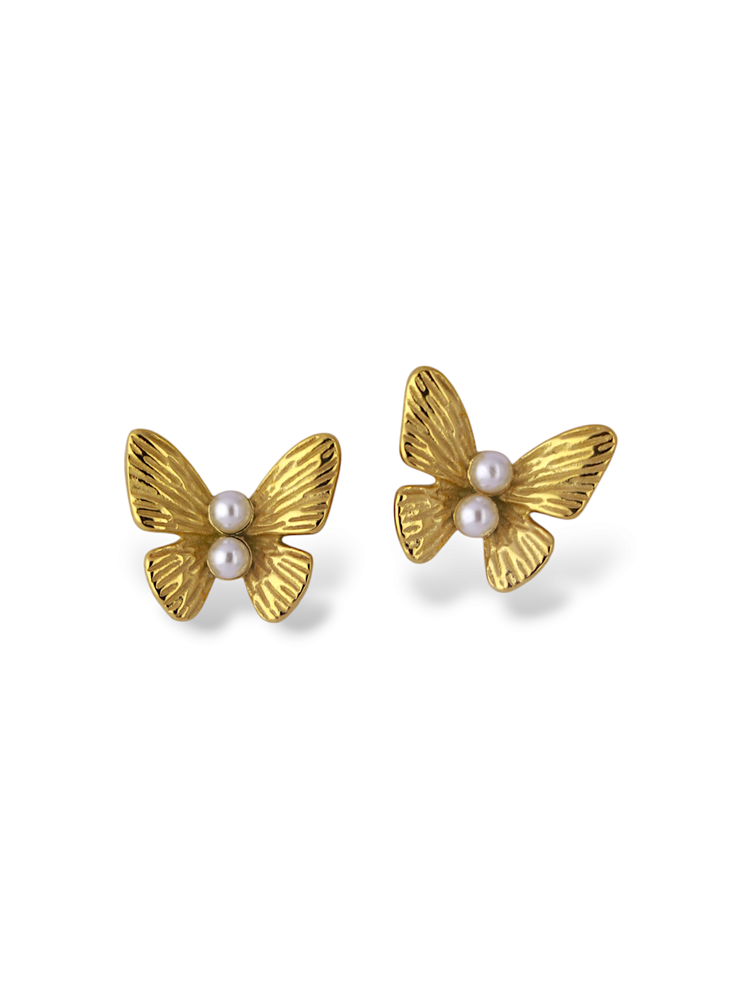 Silver Butterfly Stud Earrings with Soft Pearl