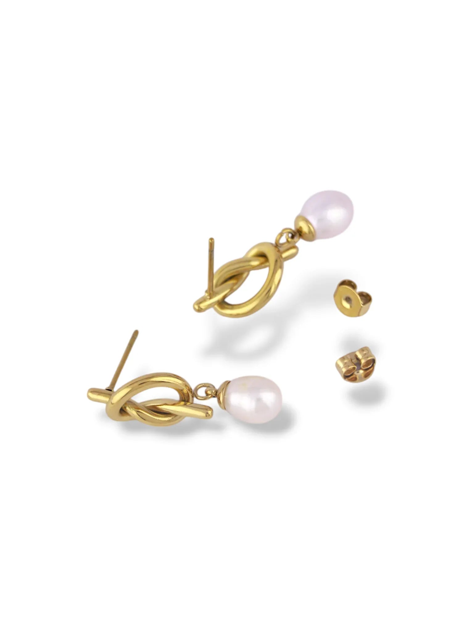 Golden Knot Pearl Drop Stud Earrings for Daily Wear - Doulaat