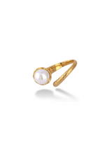 Gold Open Ring Featuring a Single White Round Pearl