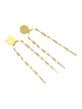 Long Gold Wave Drop Stud Earrings with Soft Flow Shape