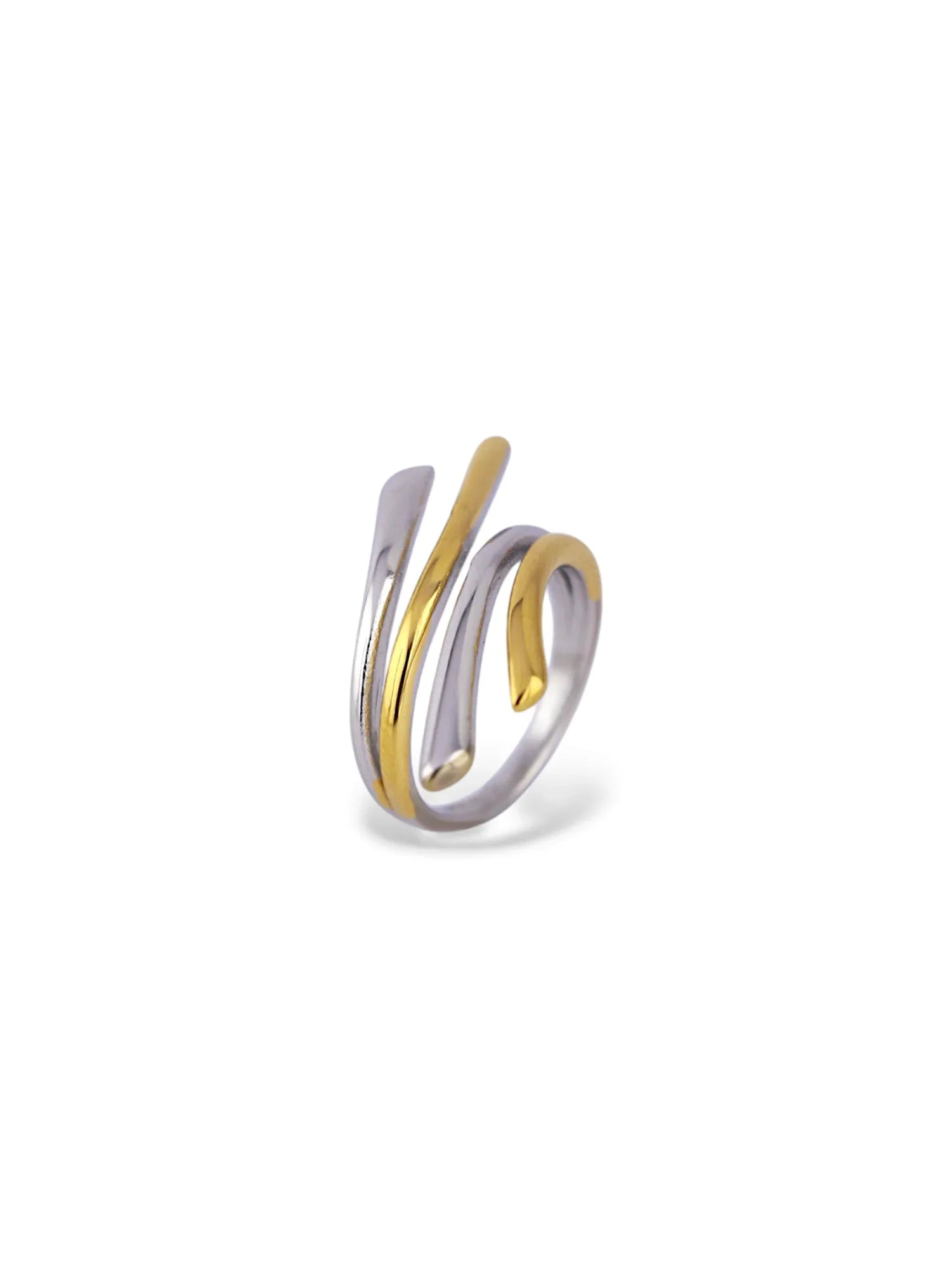 Modern Two-Tone Gold and Silver Spiral Band Ring - Doulaat