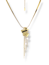 Abstract Layered Pearl Drop Pendant Necklace