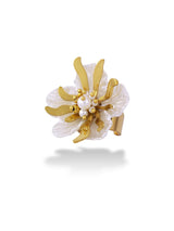 Elegant White and Gold Flower Adjustable Ring - Doulaat