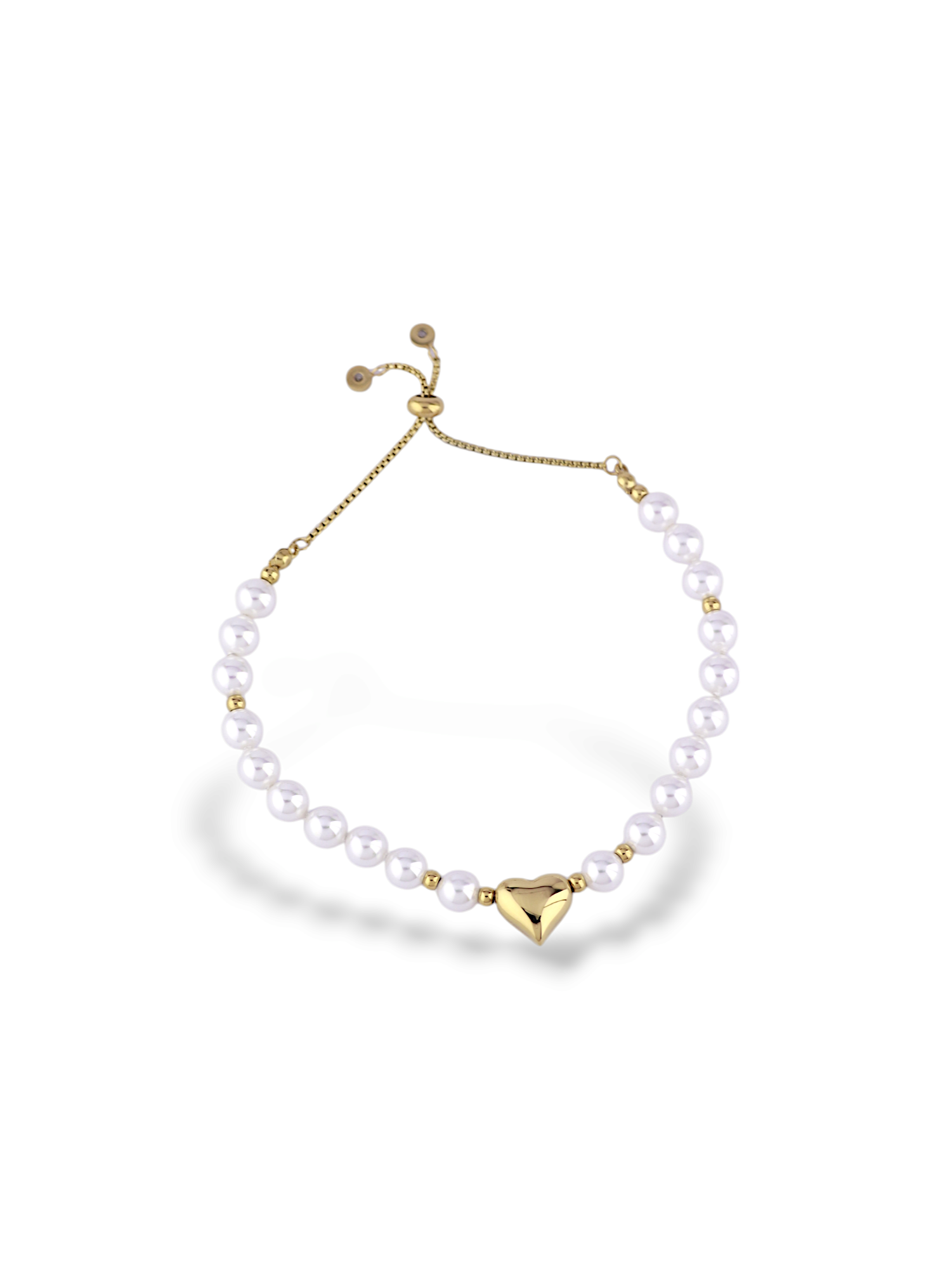 Soft Pearl Frost Bracelet with Gold Heart Charm