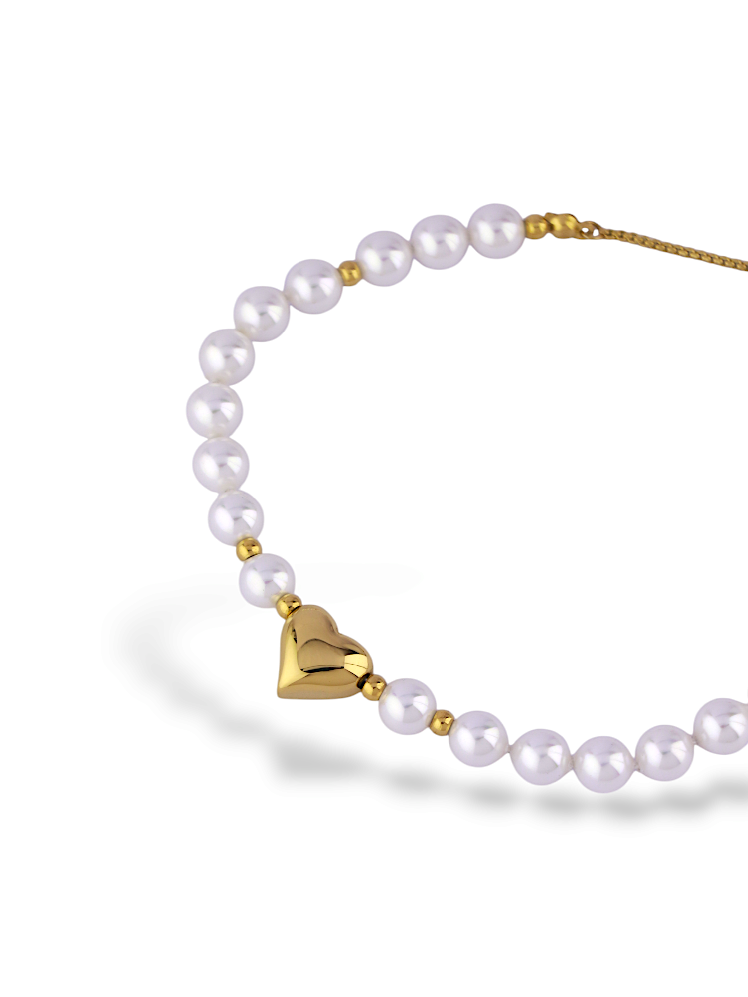 Soft Pearl Frost Bracelet with Gold Heart Charm