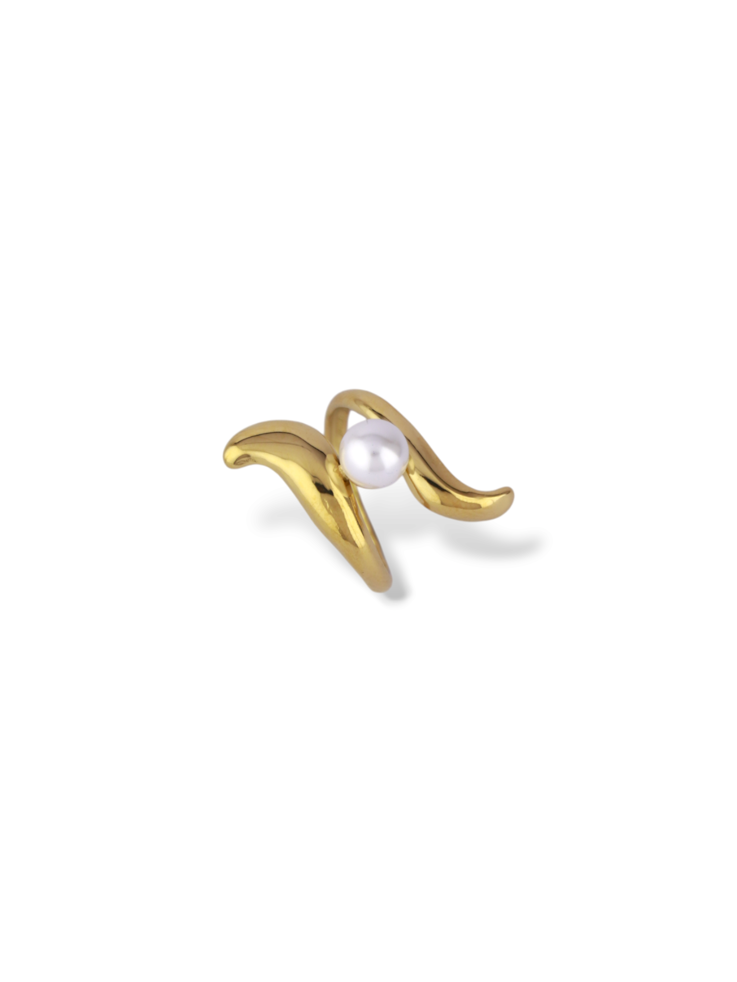 Gold Terron Ring with a Round White Centre Pearl
