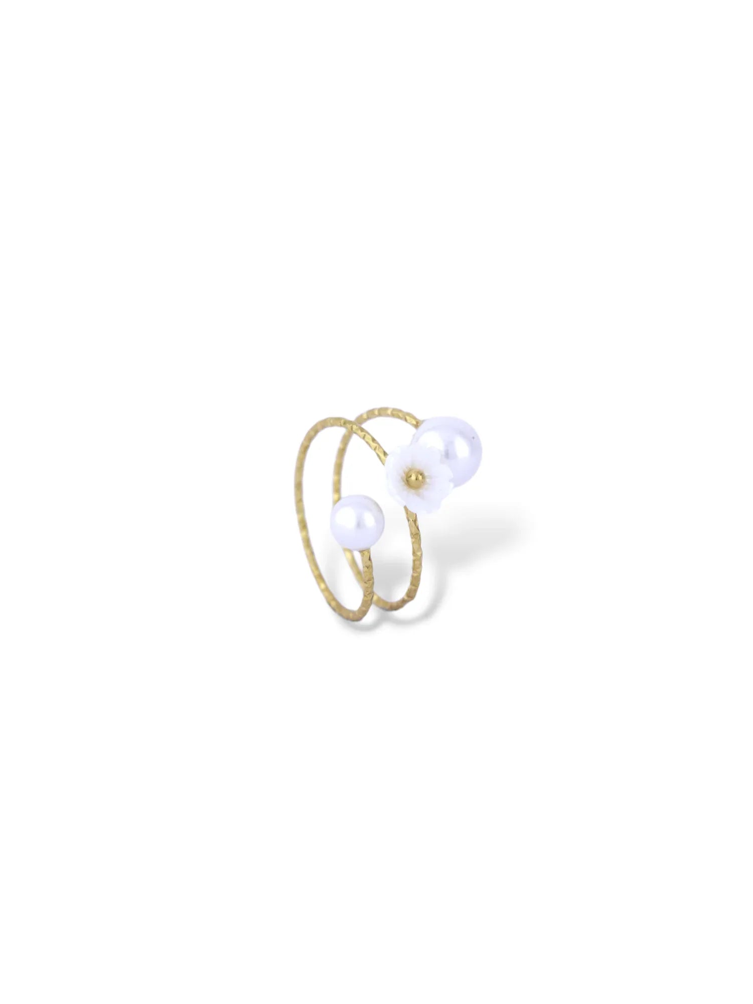 Gold Pearl Wrap Ring with Soft Flower Detail - Doulaat