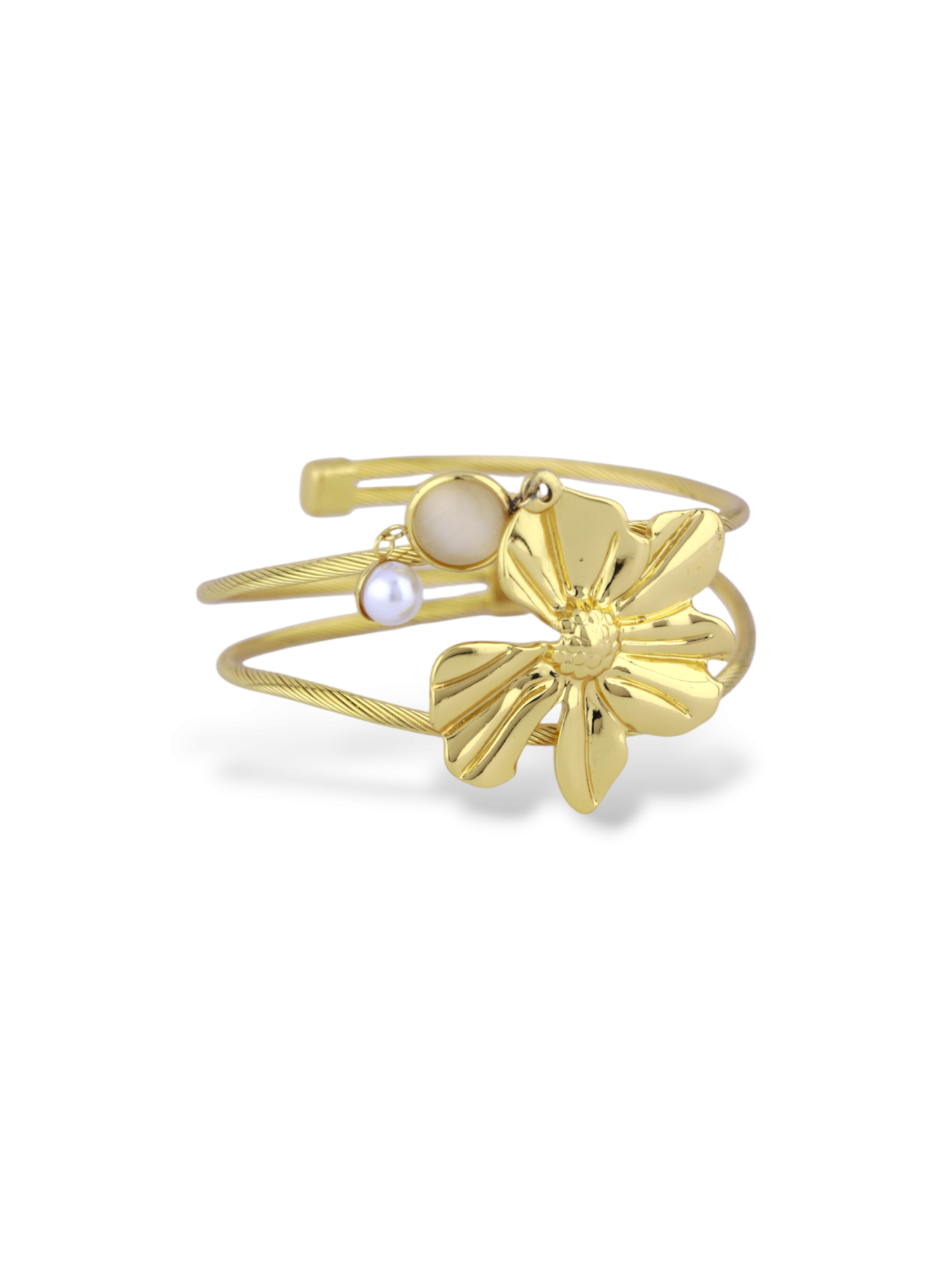 Elegant Gold Flora Bangle with Shimmering Leaf Designs