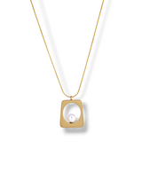 Gold Trapezoid Pendant with Elegant White Pearl