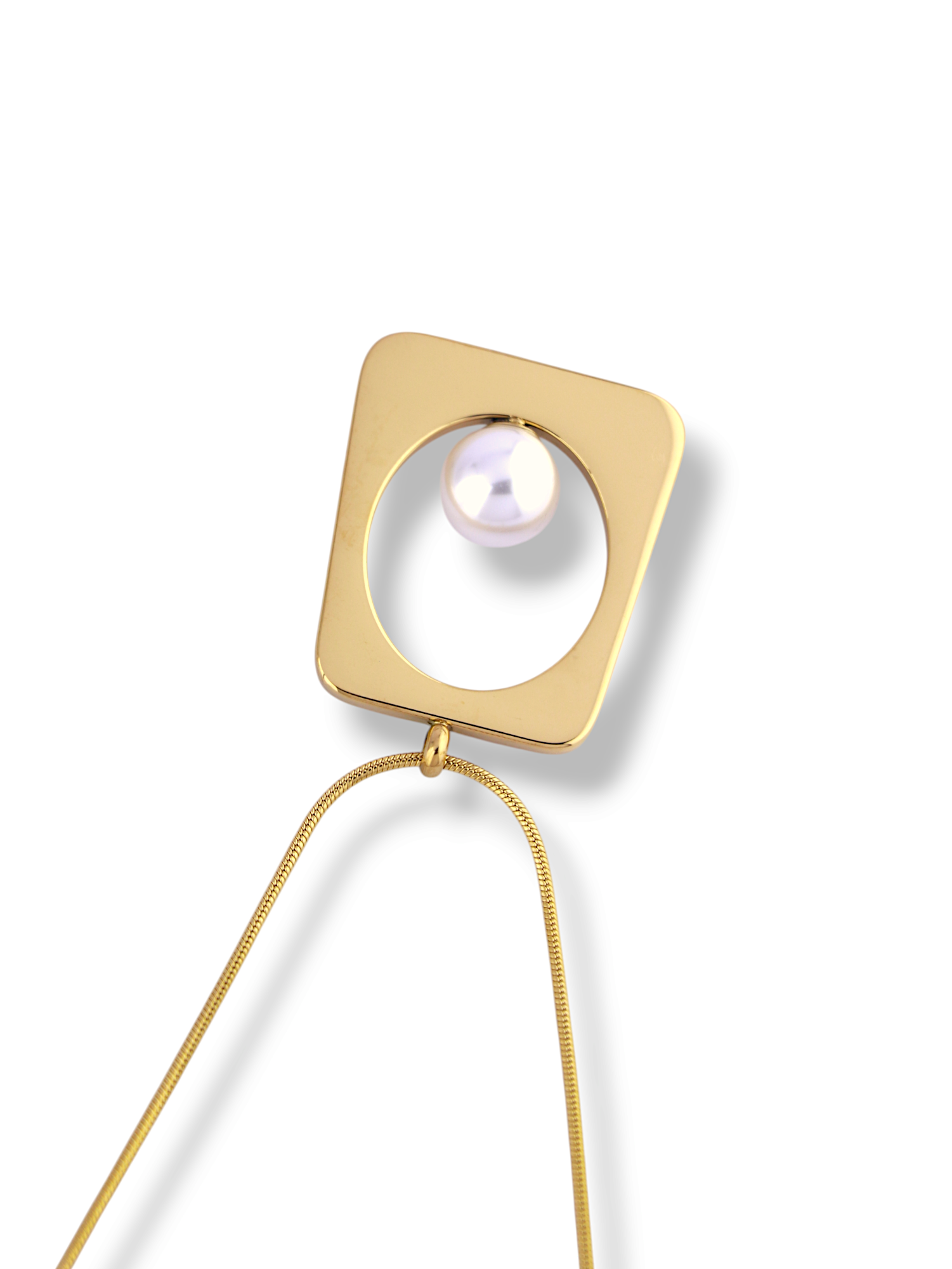Gold Trapezoid Pendant with Elegant White Pearl