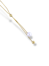 Elegant Gold Lariat Necklace with Pearl and Beads