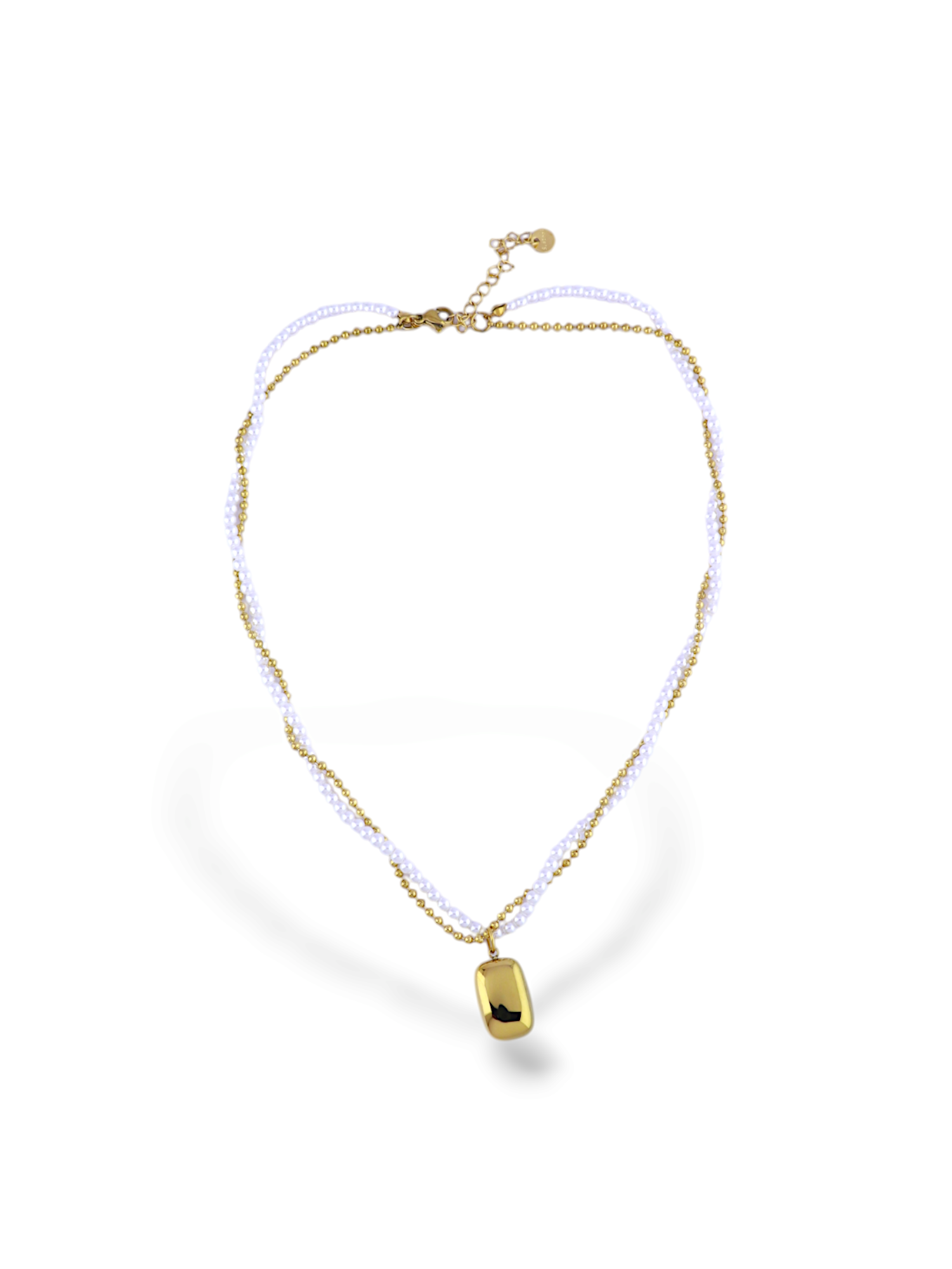 Elegant Gold Layered Chain Necklace with Shiny Pearl