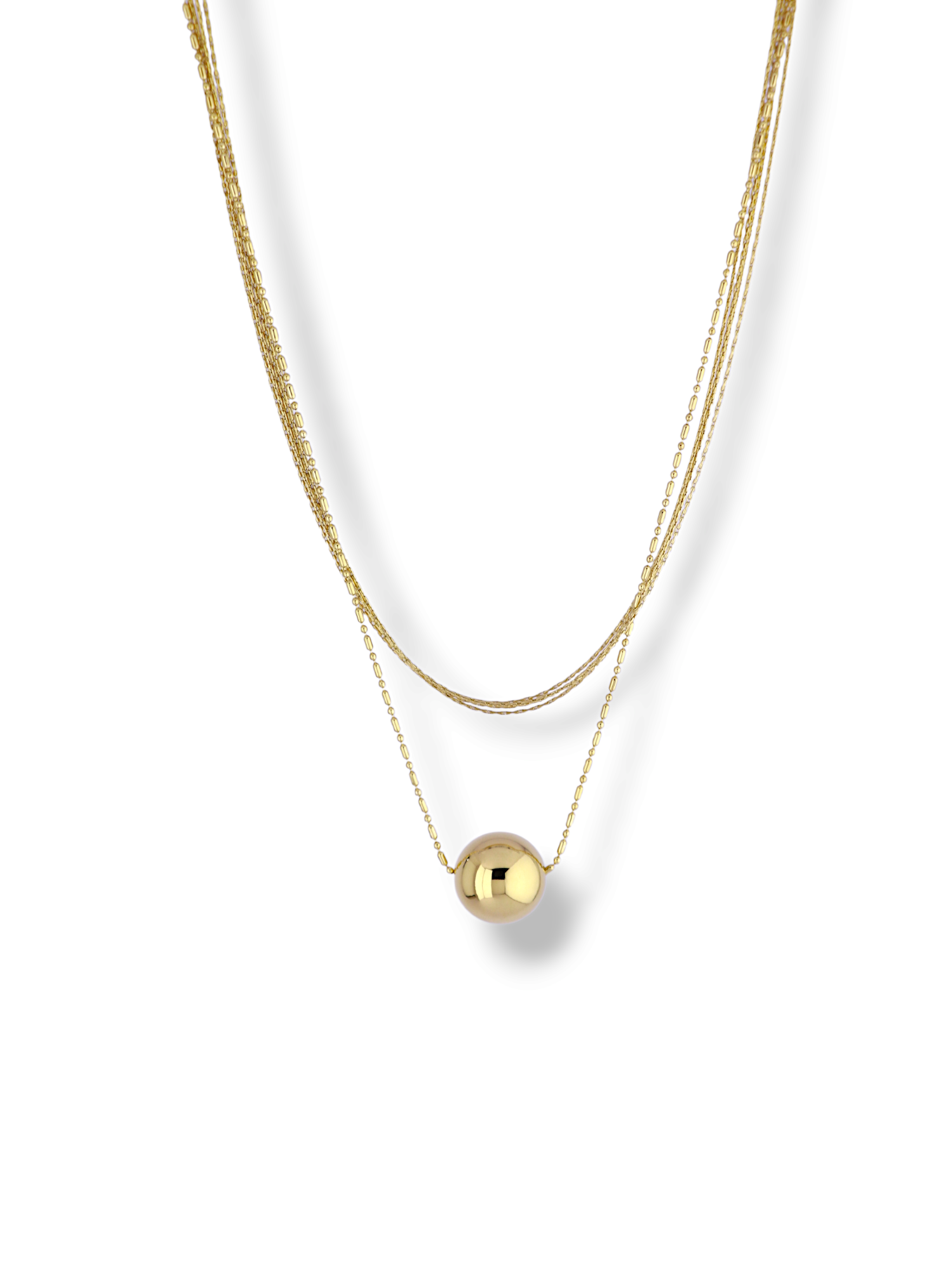 Stylish Gold Layered Chain Necklace with Round Bead