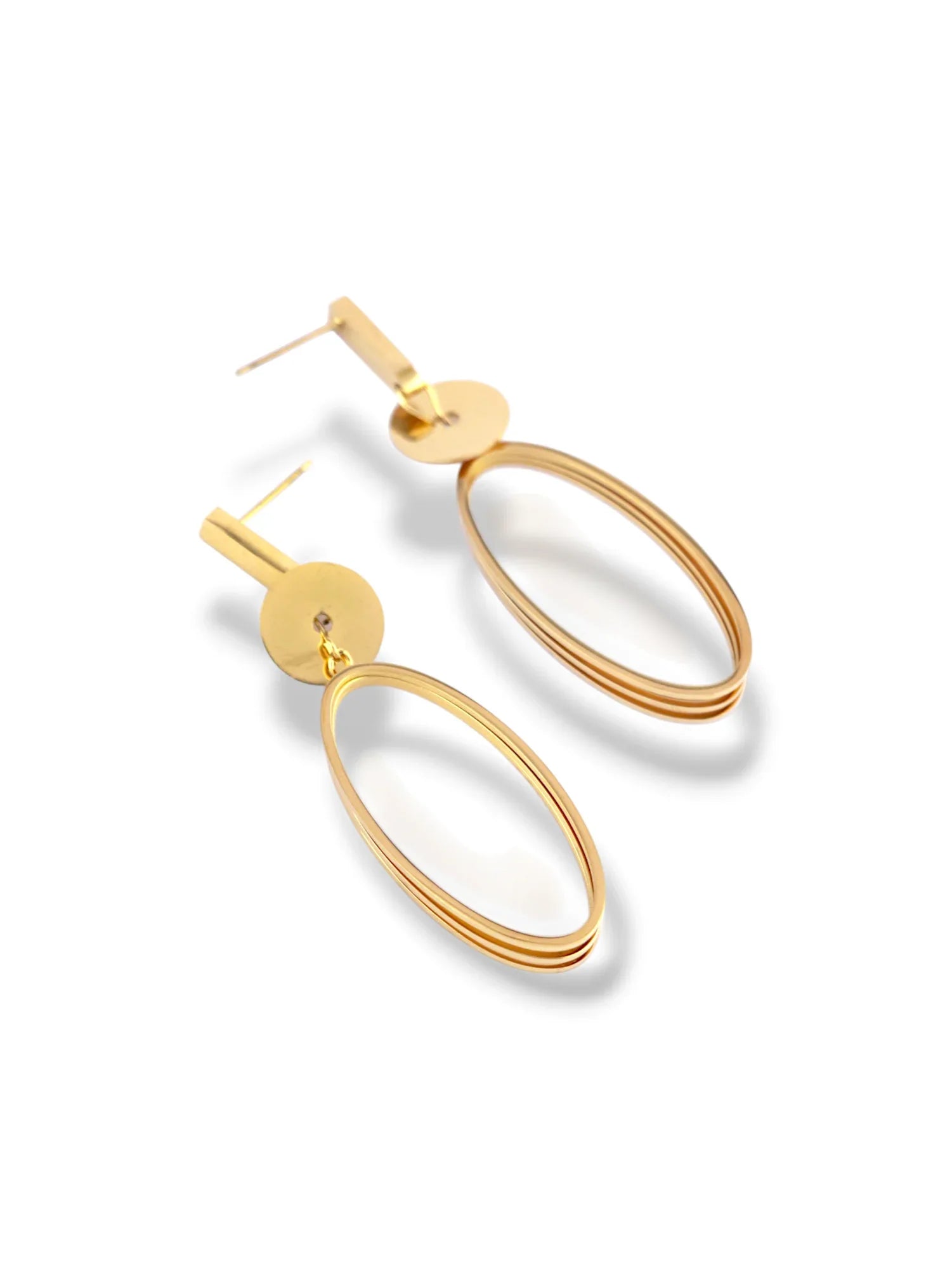 Elegant Gold Long Oval Necklace and Earring Set - Doulaat