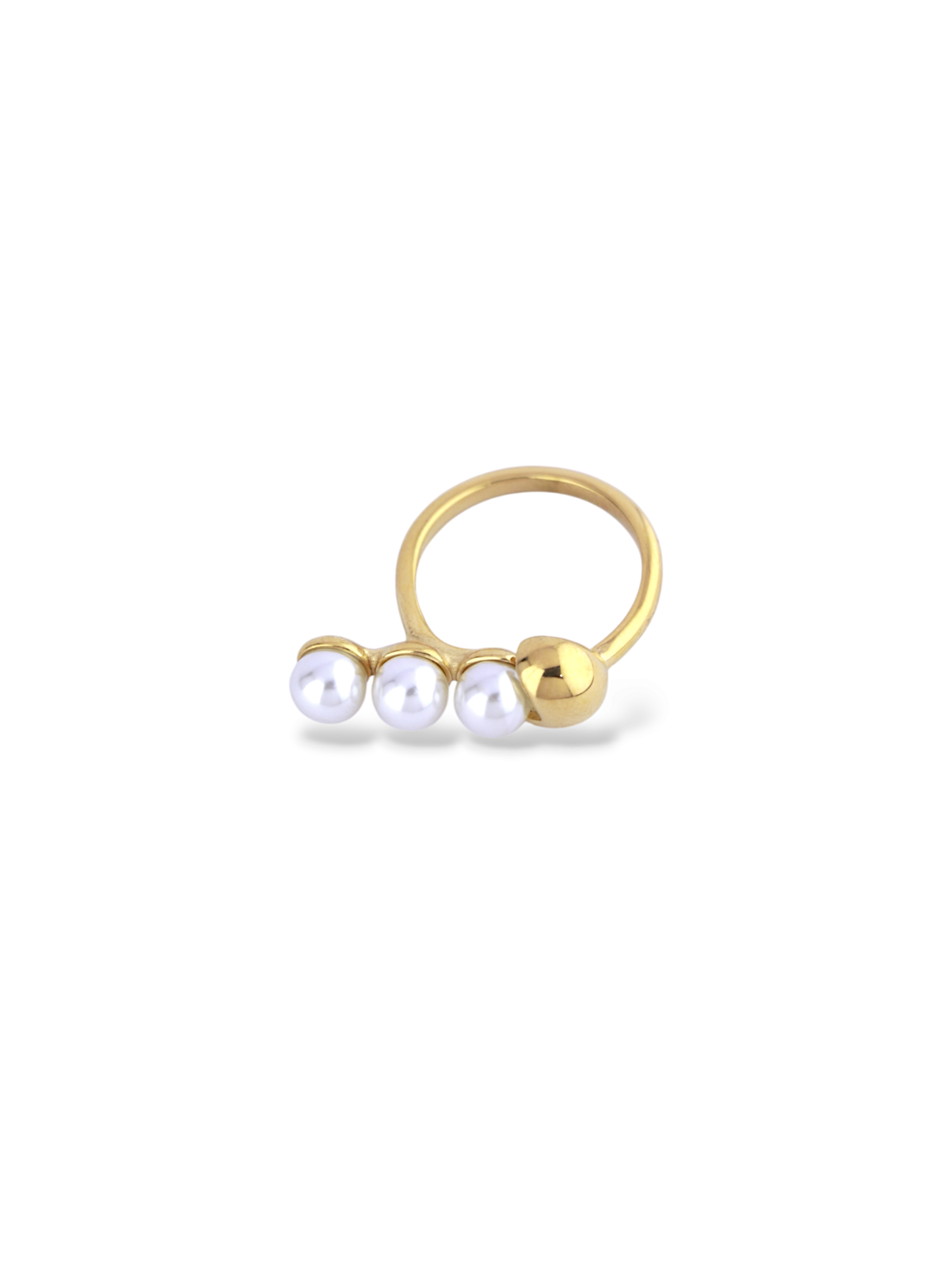 Trivelle Elegant Three-Pearl Gold Fashion Ring