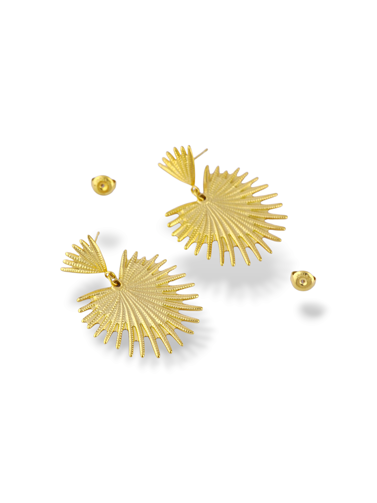 Golden Sunburst Earrings with Sparkling Center Stone