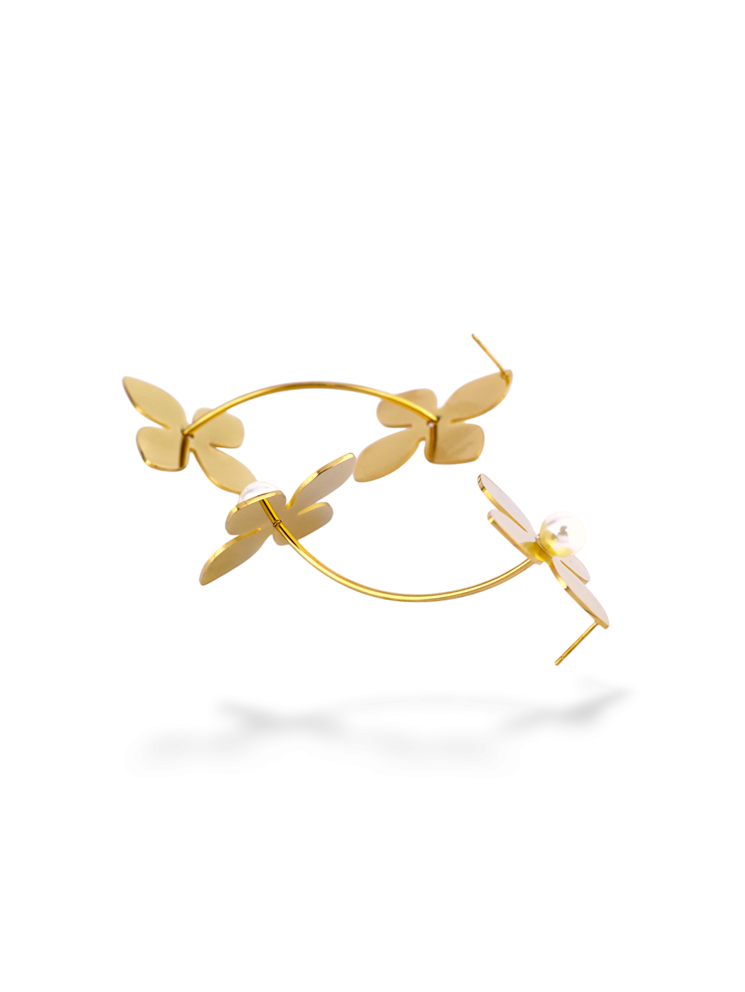 Golden Clover Pearl Hoop Earrings