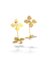 Golden Clover Pearl Hoop Earrings