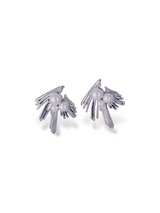 Mini Leaf Pearl Stud Earrings with Soft Silver Shine