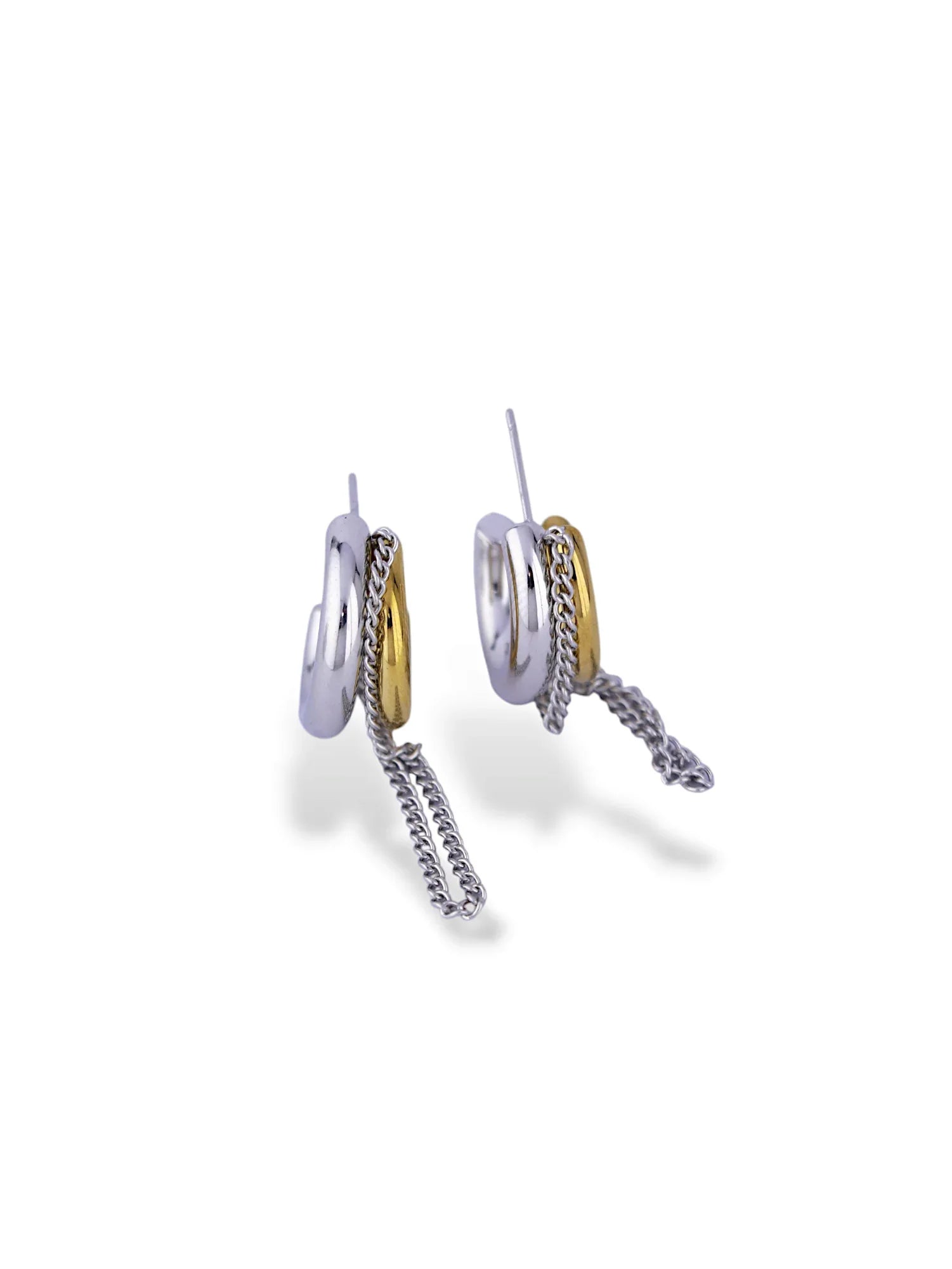 Modern Dual Tone Spike Drop Earrings - Doulaat