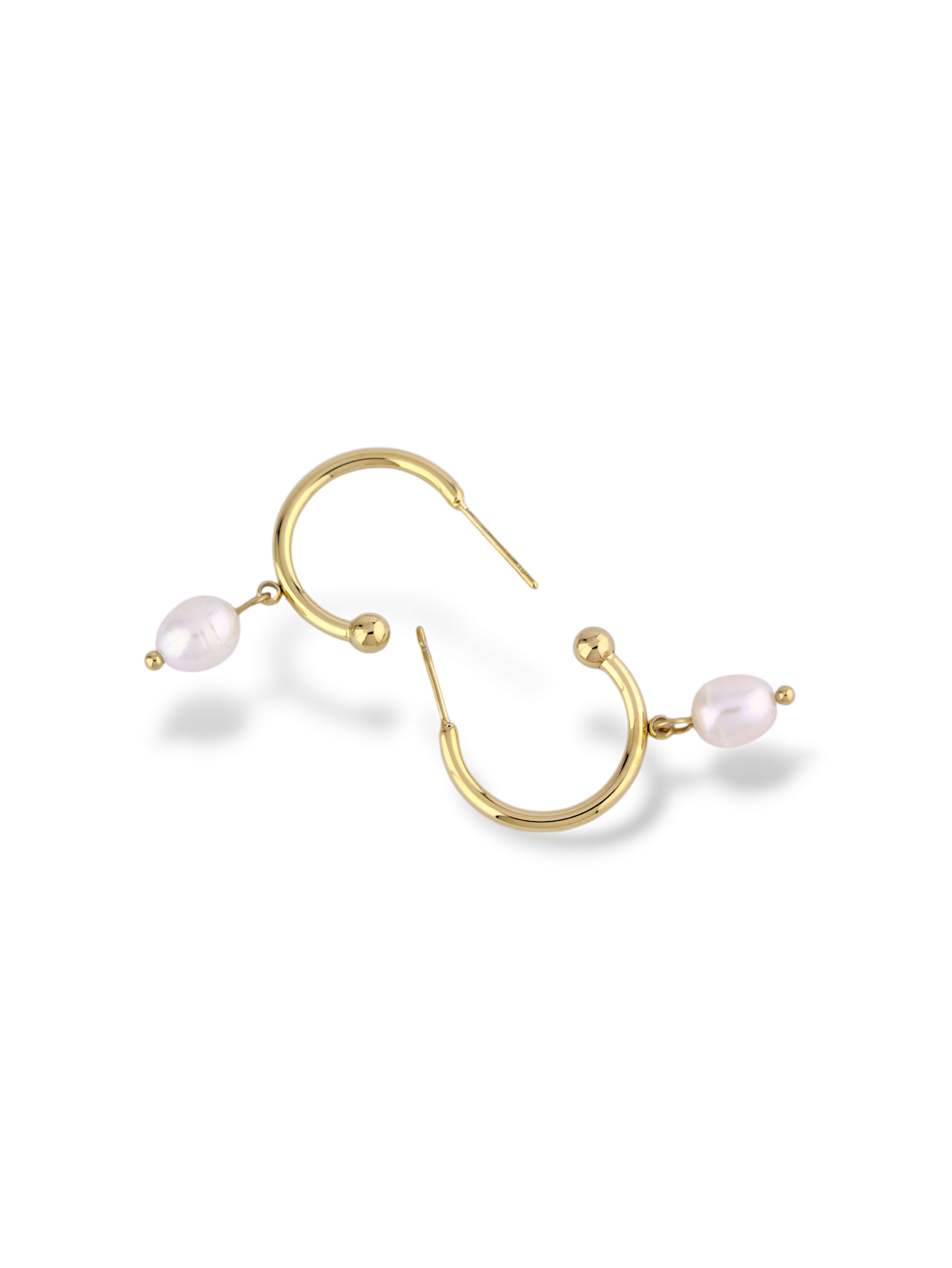 Fluid Folds Gold Hoop Earrings with Soft Pearl Drop