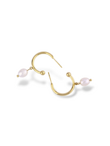 Fluid Folds Gold Hoop Earrings with Soft Pearl Drop