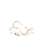 Fluid Folds Gold Hoop Earrings with Soft Pearl Drop
