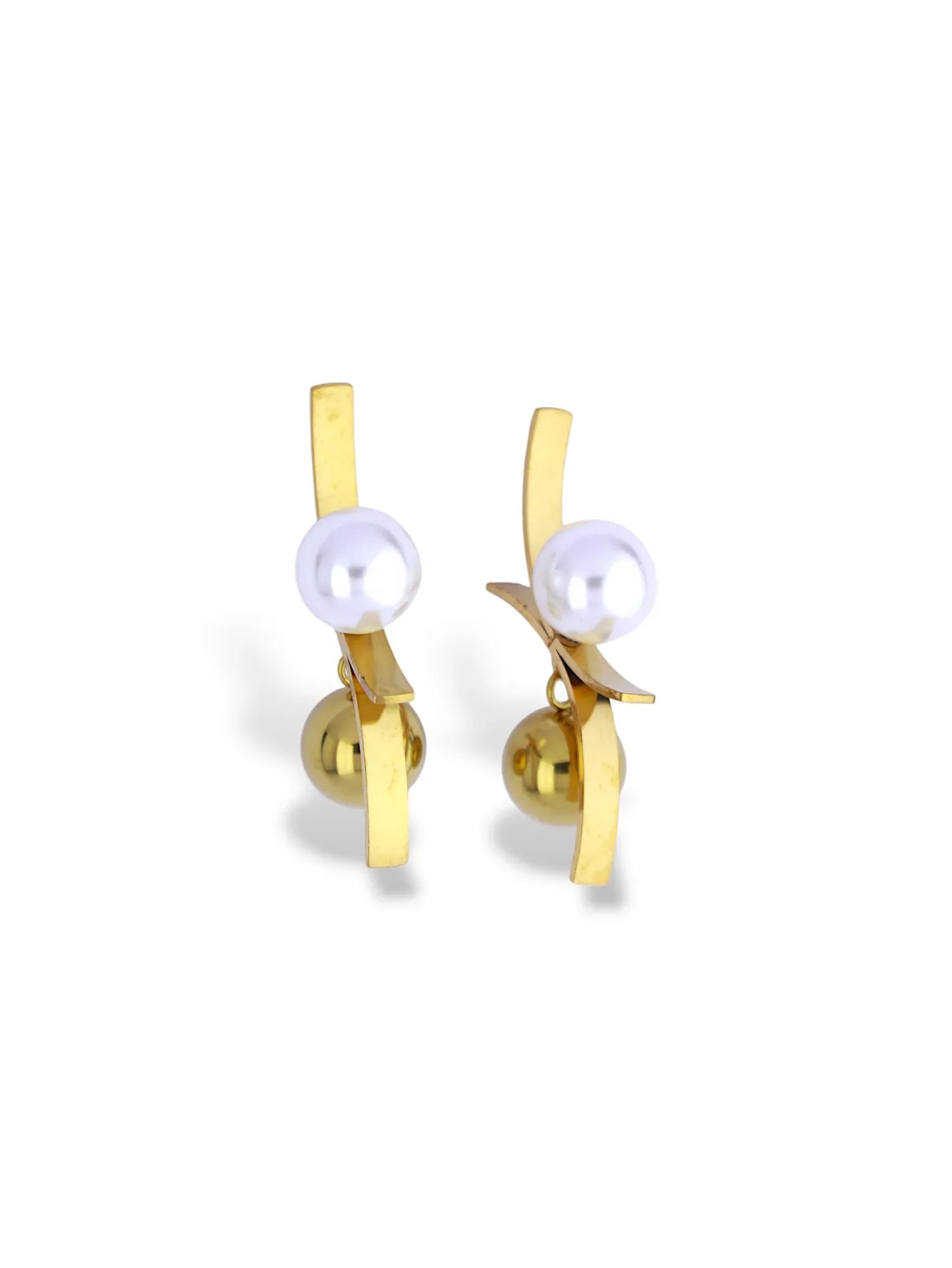 Pearl Orbit Gold Curve Earrings - Doulaat