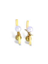 Pearl Orbit Gold Curve Earrings - Doulaat